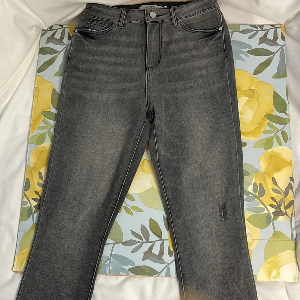 🔥 SALE JustFab High Rise Black Dark Gray Denim Jeans | Size 26